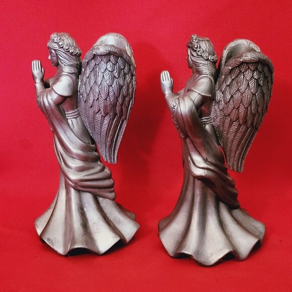 Vintage Metal Pewter Praying Angel Candle Stick Holder Set of 2 - Picture 13 of 14